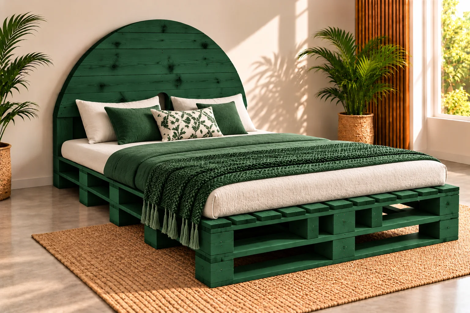 Emerald Arc Wooden Pallet Bed