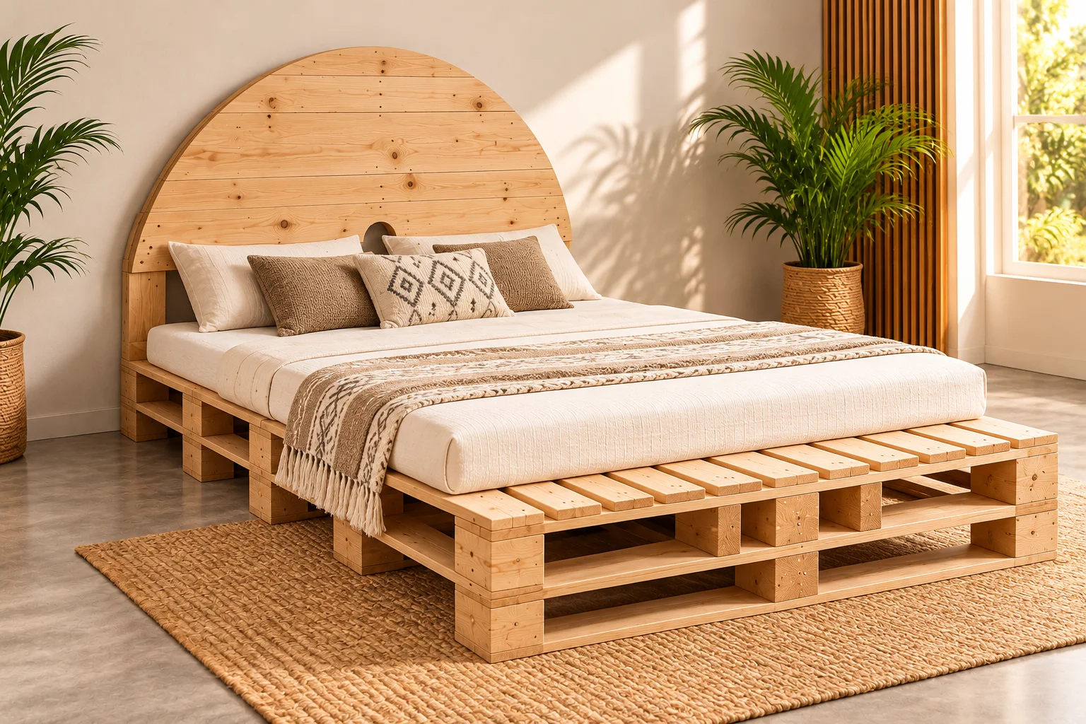 Natural Oak Arc Wooden Pallet Bed